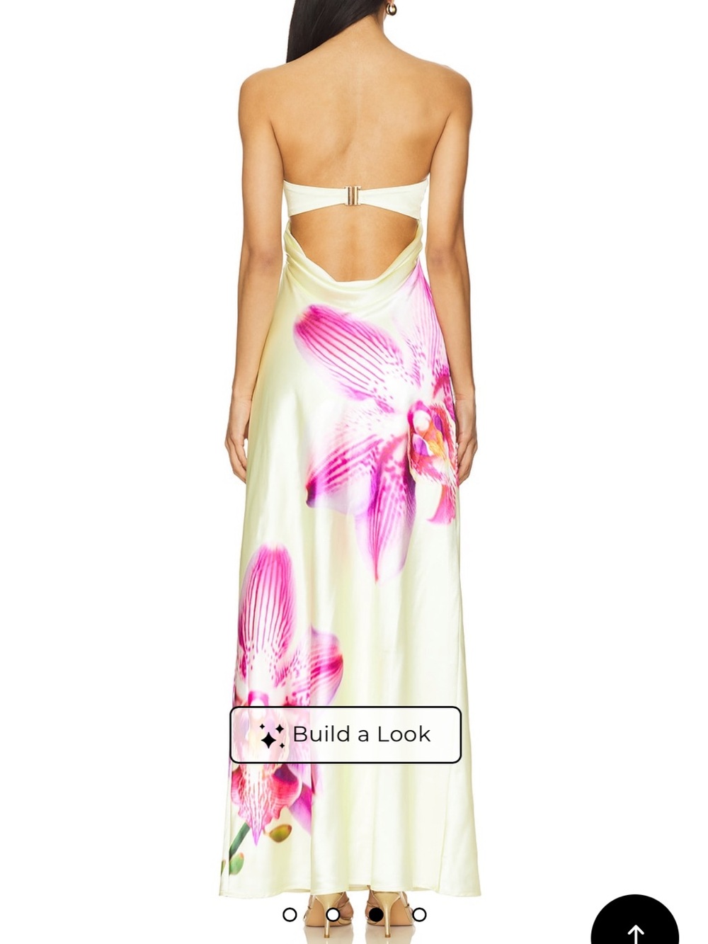 REVOLVE Strapless Satin Maxi Dress in Cream with Pink Floral Print - Picture 2 of 3